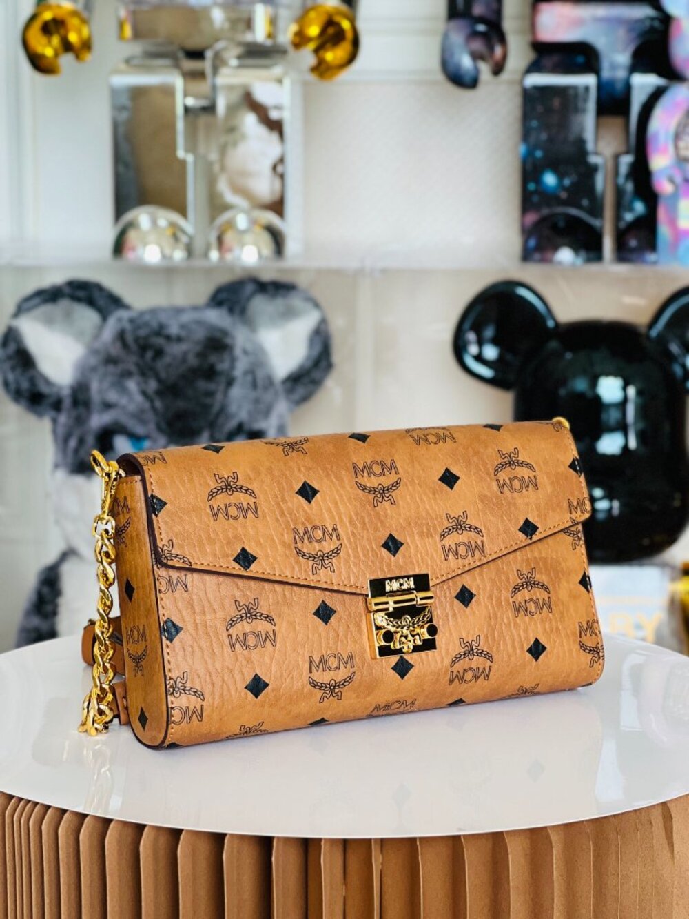 MCM Tan Monogram Clutch with Gold Accent - Picture 2 of 8